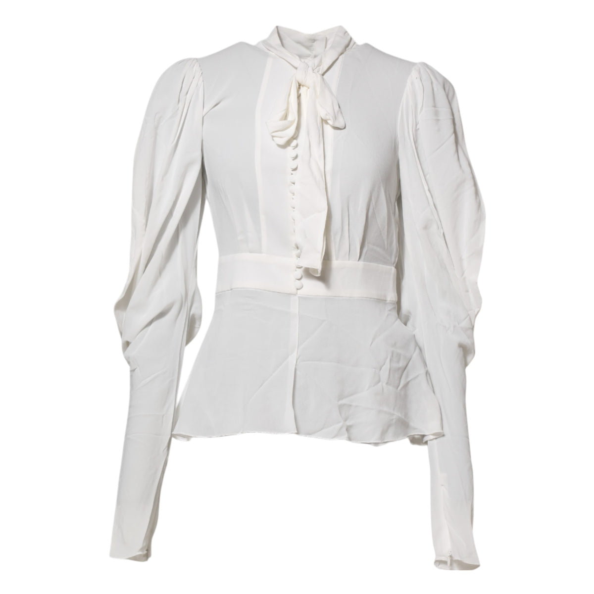 White Viscose Ascot Collar Long Sleeves Top
