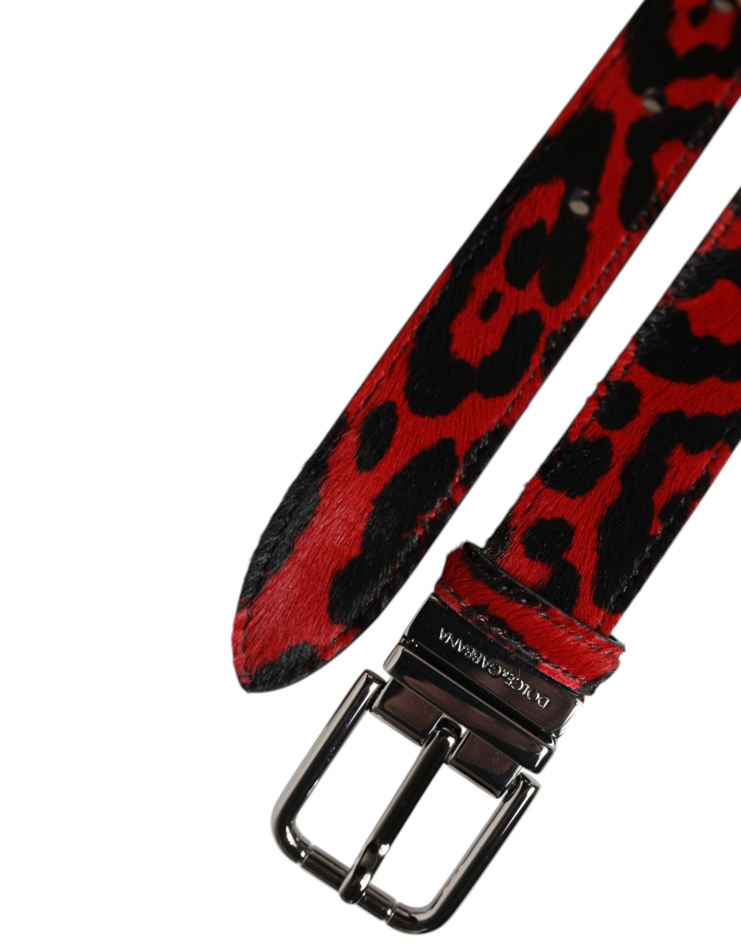 Black Red Leopard Silver Metal Buckle Belt
