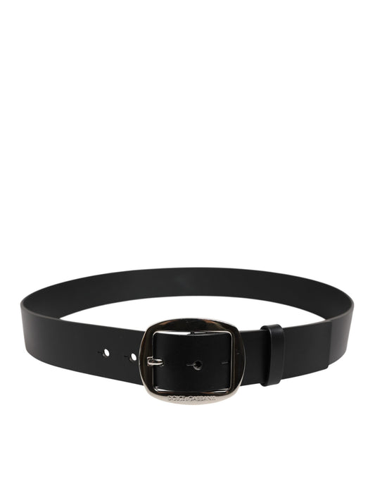 Black Leather Classic Metal Buckle Belt