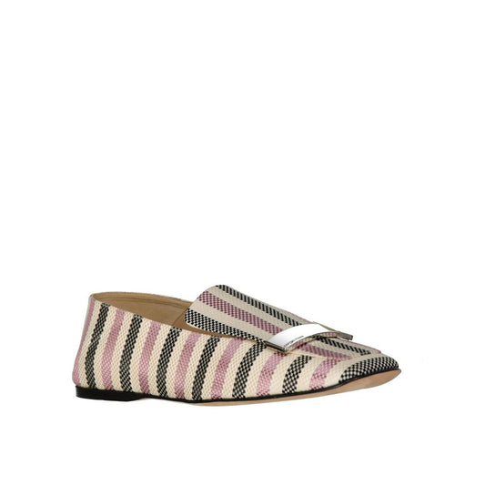 White Fabric Slip-On Loafers