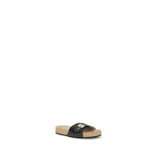 Black Calf Leather Bos Taurus Flat Sandals
