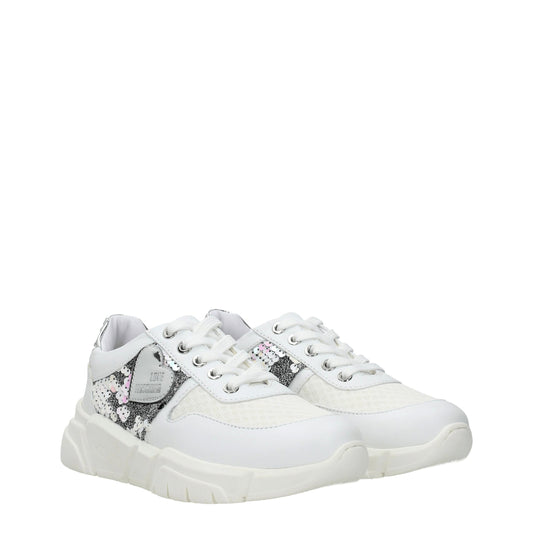 White Fabric Chunky Sneakers