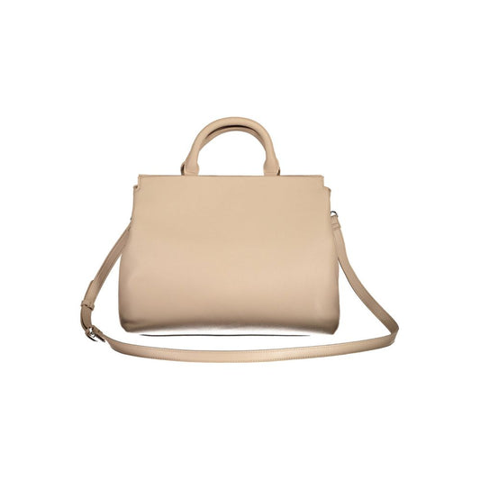 Beige Polyurethane Women Handbag