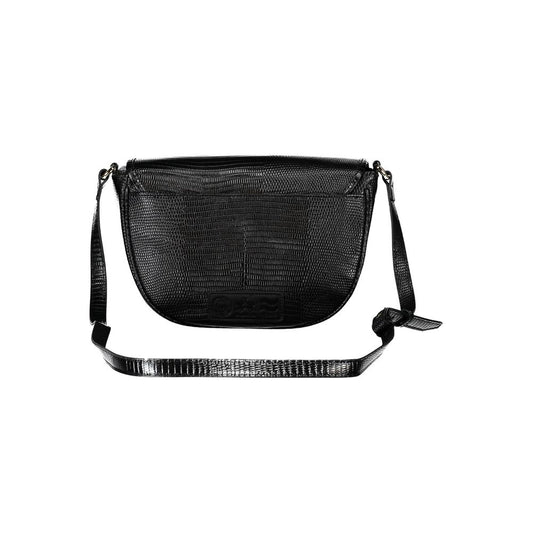Black Polyurethane Women's Shoulder Bag