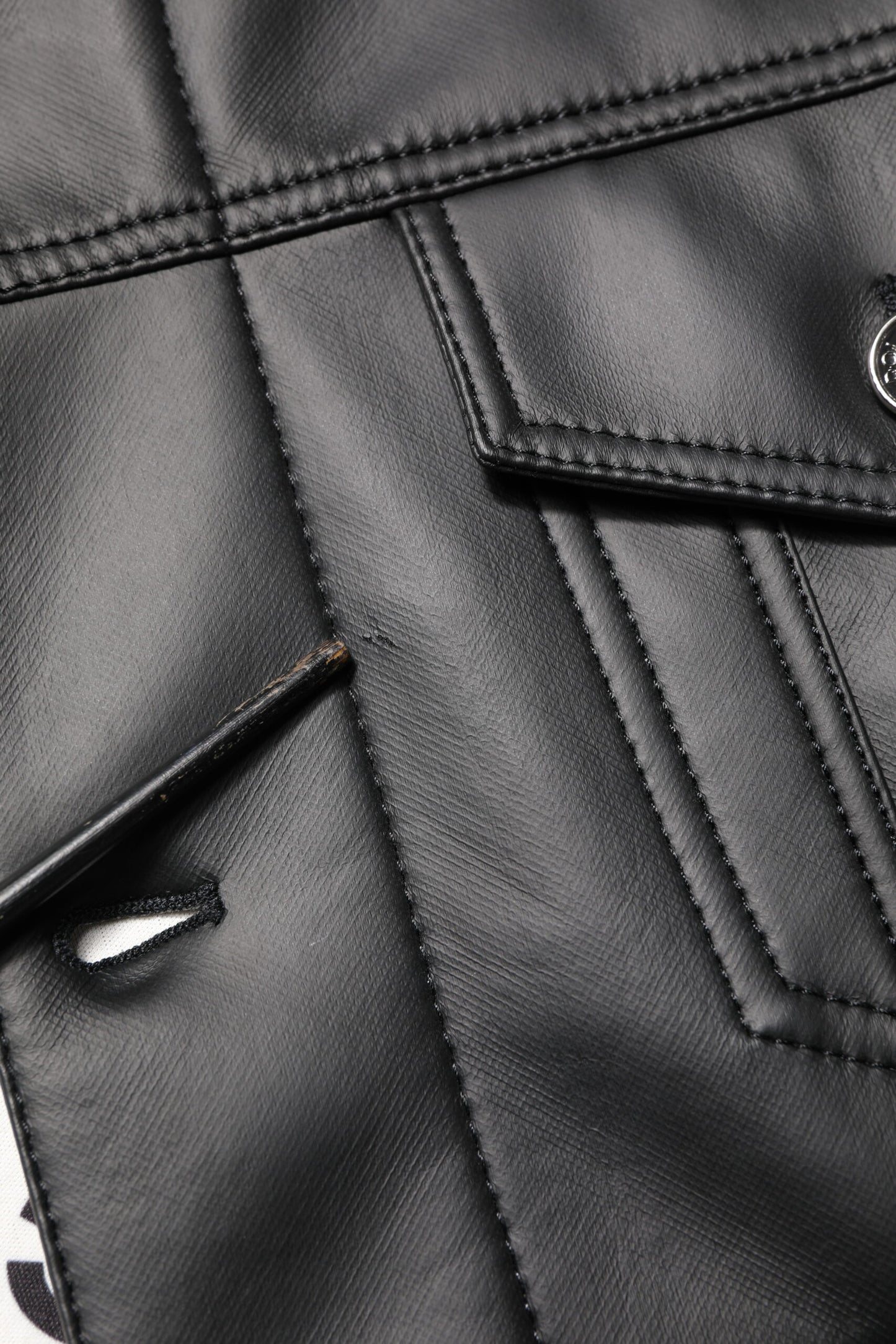 Black Polyester Button Down Biker Jacket