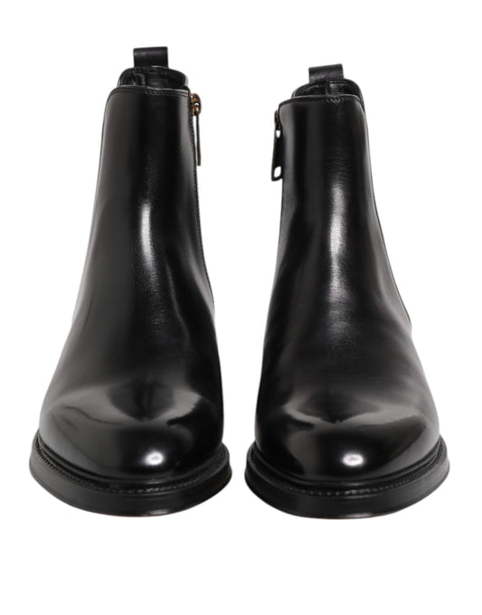 Black Chelsea Leather Mid Calf Boots Shoes