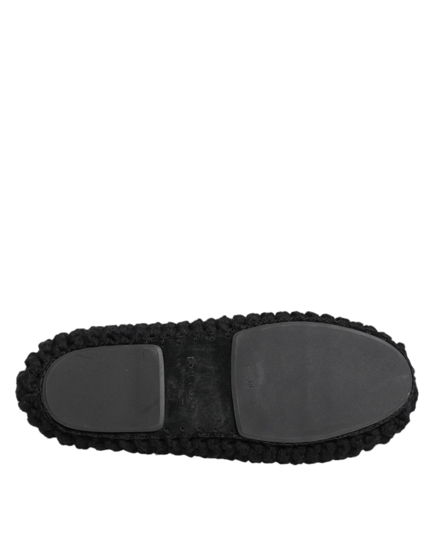 Black Wool Knit Slip On Ballerina Flats Shoes