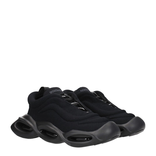 Black Fabric Chunky Sneakers
