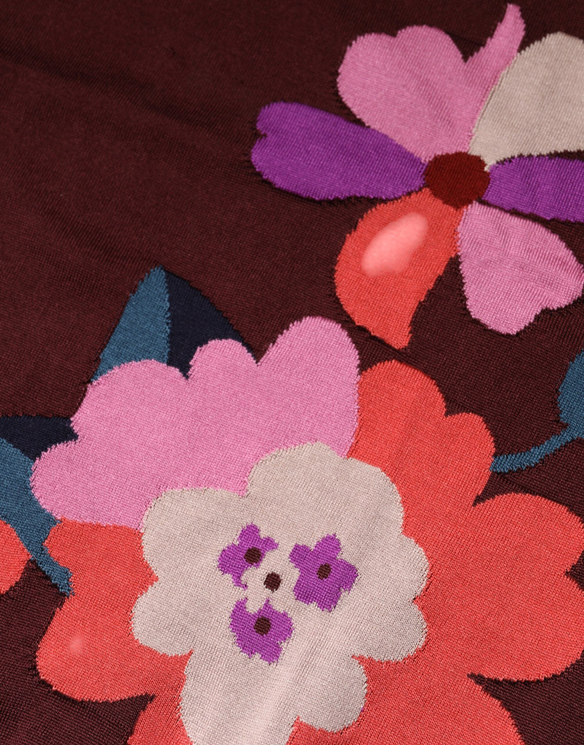 Maroon Floral Silk Crew Neck Blouse Top
