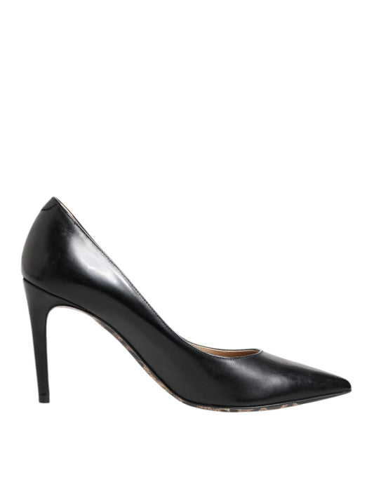 Black Calf Leather Stiletto Heels Pumps Shoes