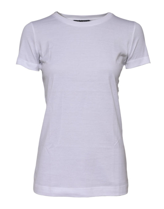 White Cotton Crew Neck Short Sleeves T-shirt