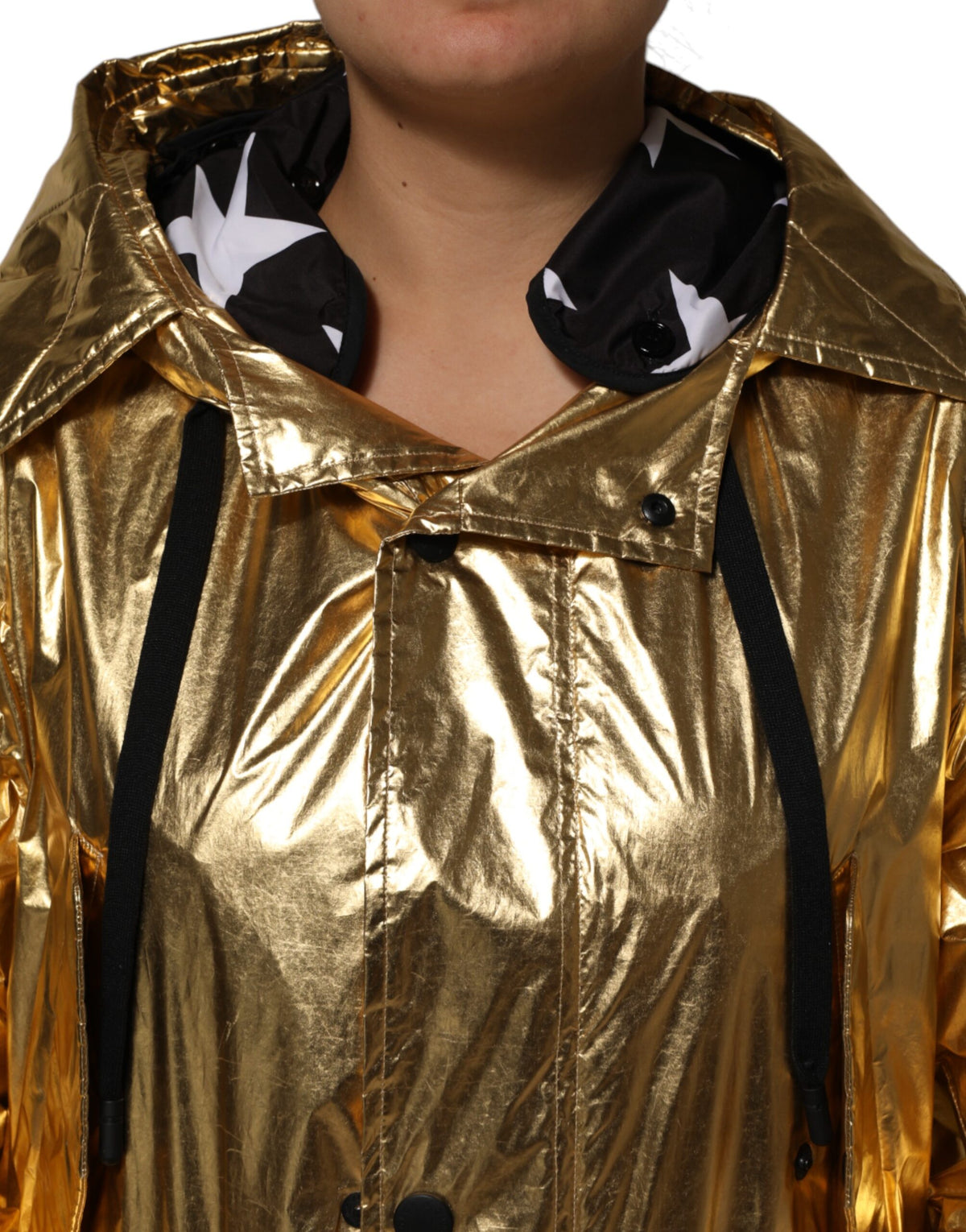 Gold Hooded Long Sleeves Trench Coat Jacket