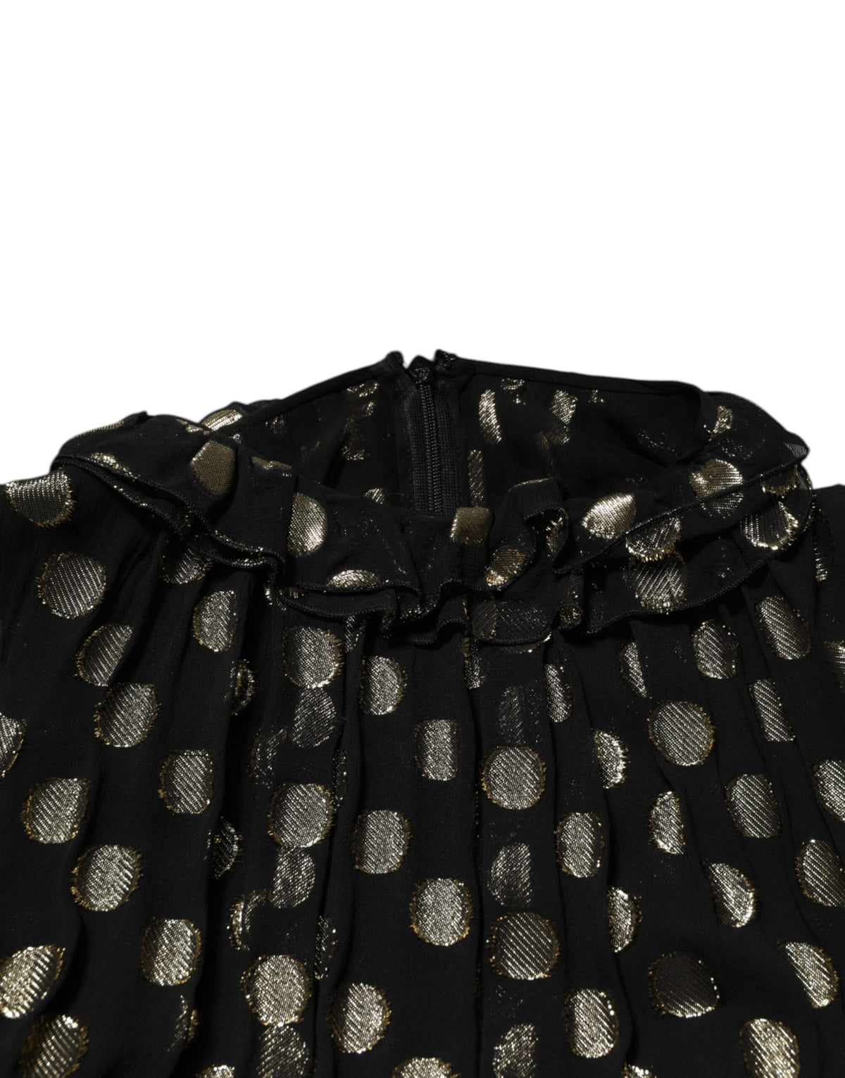 Dark Gray Gold Polka Dot Silk Brocade Mini Dress
