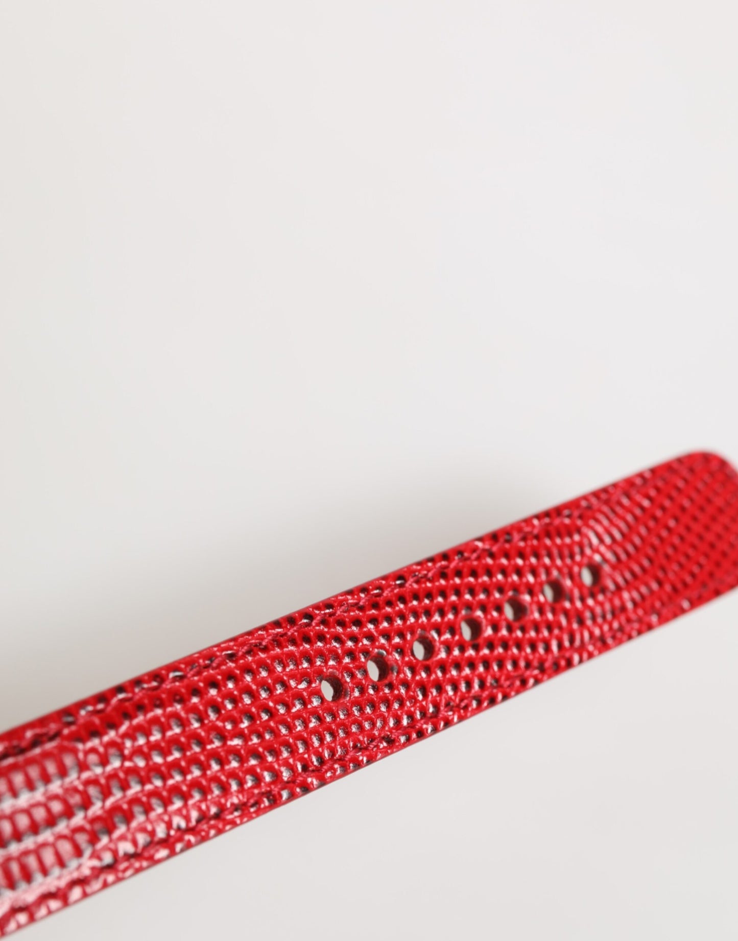 Red Exotic Leather Gold Tone Metal Buckle Women Armband