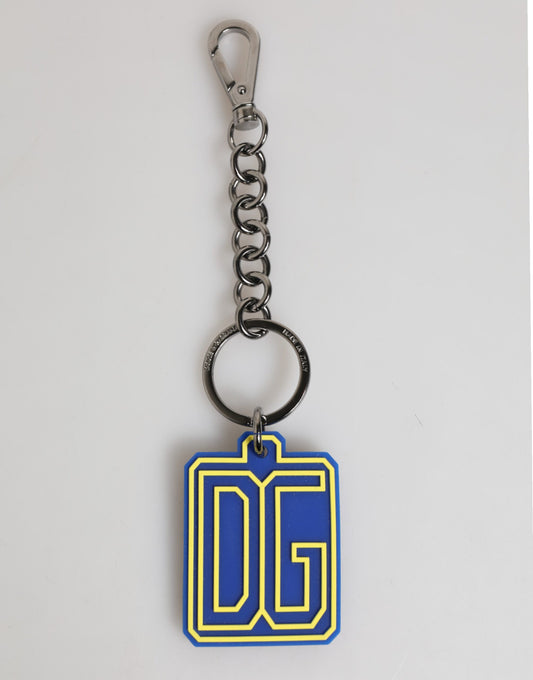 Blue Yellow DG Rubber Logo Silver Men Keychain Keyring