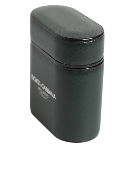 Army Green Calfskin Leather Logo Flip Holder Airpods Case