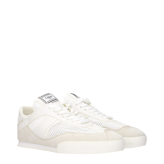White Fabric Low Top Sneakers