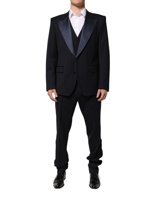 Black 3 Piece Wool Silk Blend Suit SICILIA