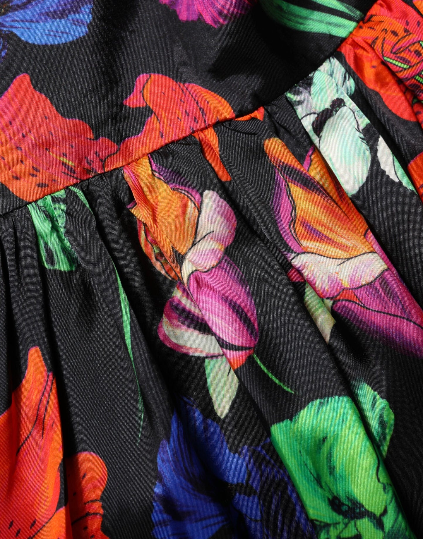 Dress Black Multicolor Floral Ruffle Long Sleeve Mini Dress