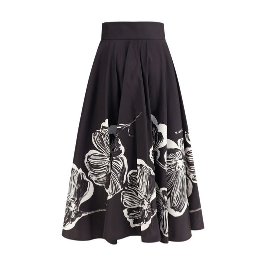 Black Polyester Midi Skirt