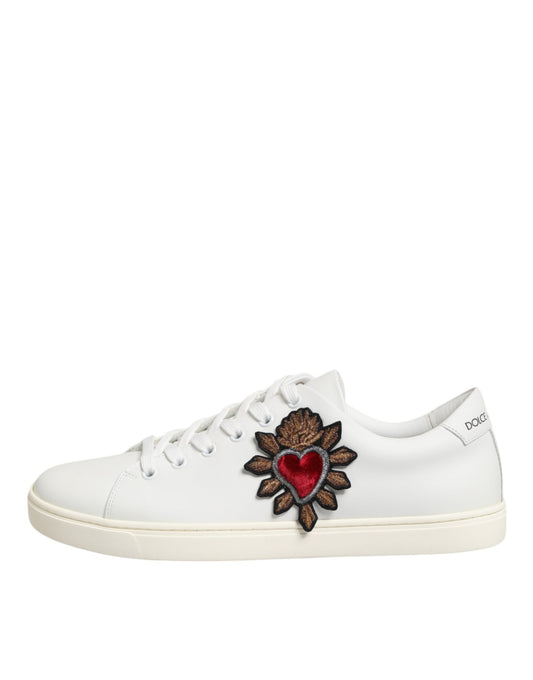 White Leather Sacred Heart Patch Sneakers Shoes