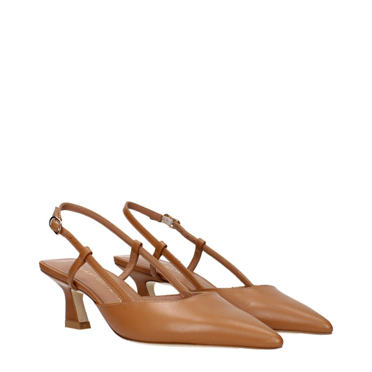 Brown Leather Mid Heel Pumps
