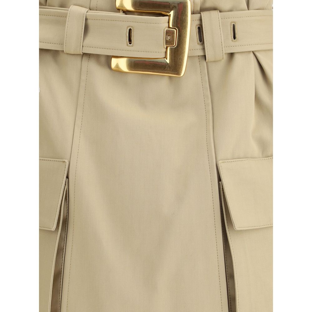 Beige Cotton Mini Skirt
