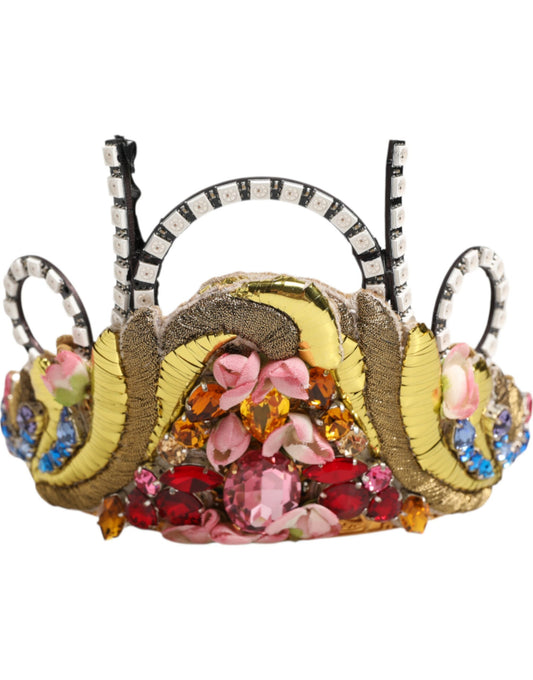 Gold Brass Crystal Embellished Headpiece Crown Tiara