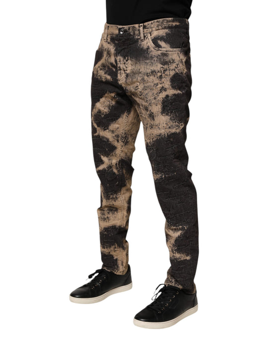 Beige Black Corduroy Tie-Dye Cotton Blend Pants