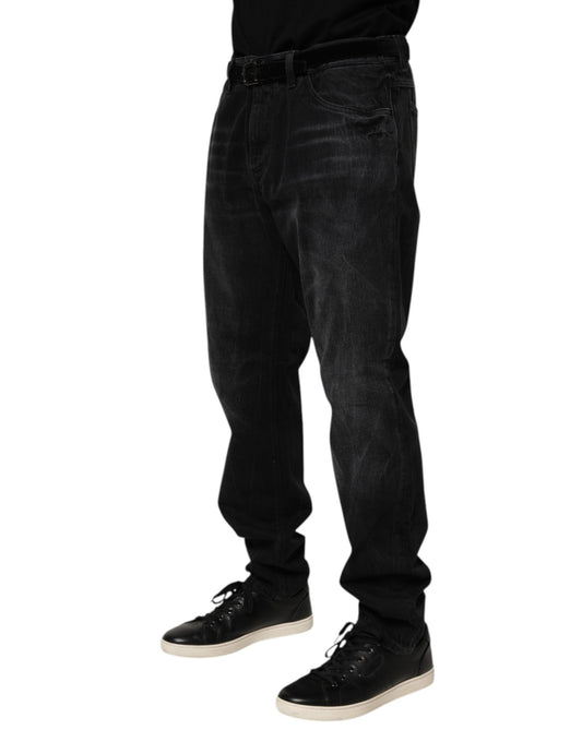 Black Washed Cotton Skinny Men Denim Jeans