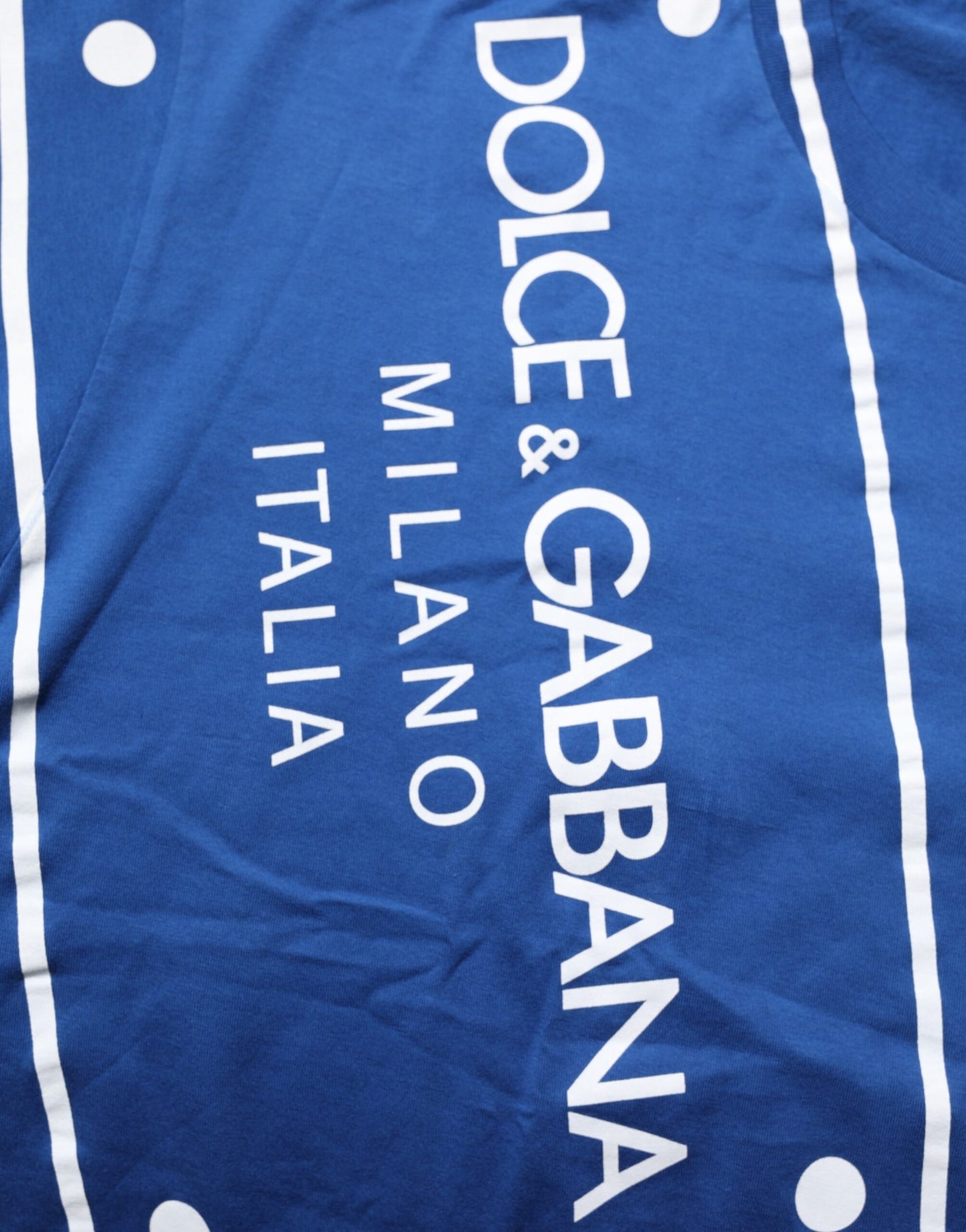 Blue Logo Print Cotton Crew Neck Men T-shirt