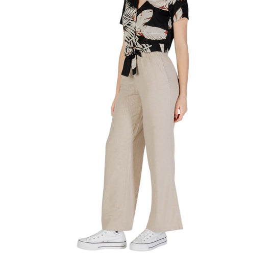 Beige Linen Casual Pants