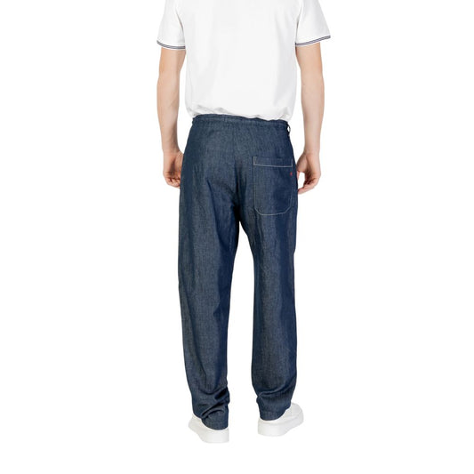 Blue Cotton Casual Pants