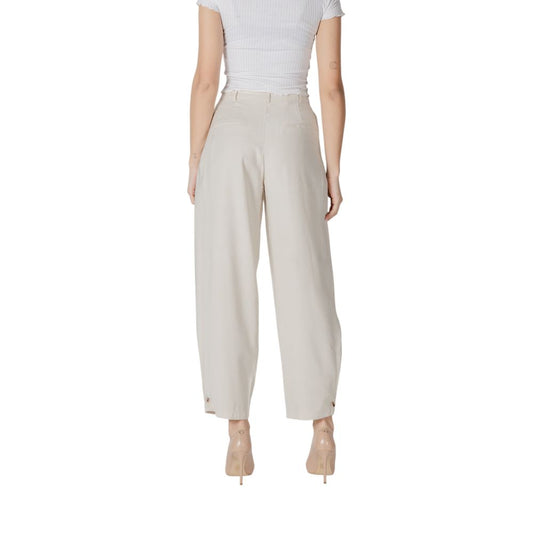 Beige Viscose Casual Pants