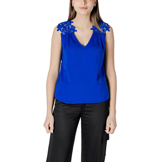 Blue Polyester Tank Tops