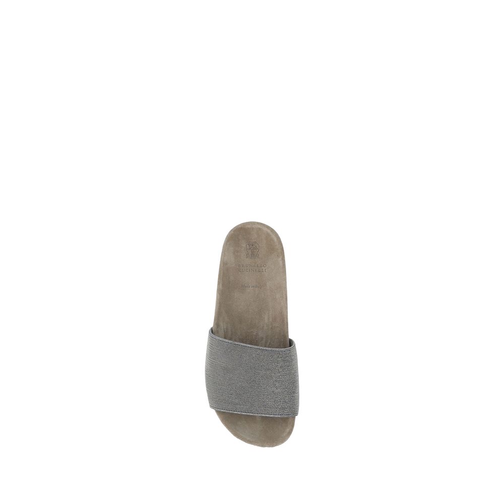 Brown Fabric Flat Sandals