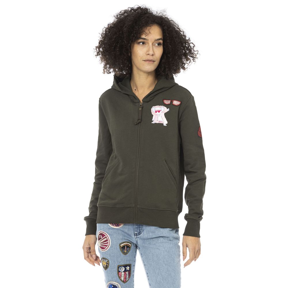 Green Cotton Women Sweatshirt Top