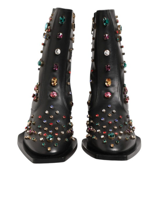 Black Crystal Embellished Men Short Boots Shoes