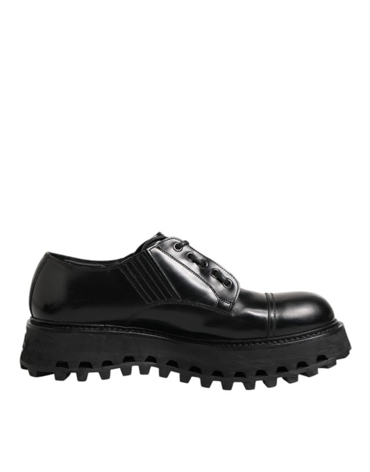 Black Leather Lace Up Derby Men Dress Shoes
