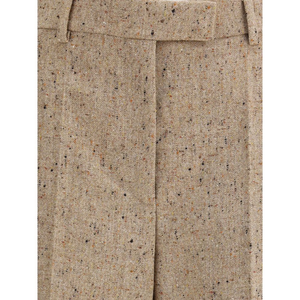 Beige Fleece Wool Casual Pants