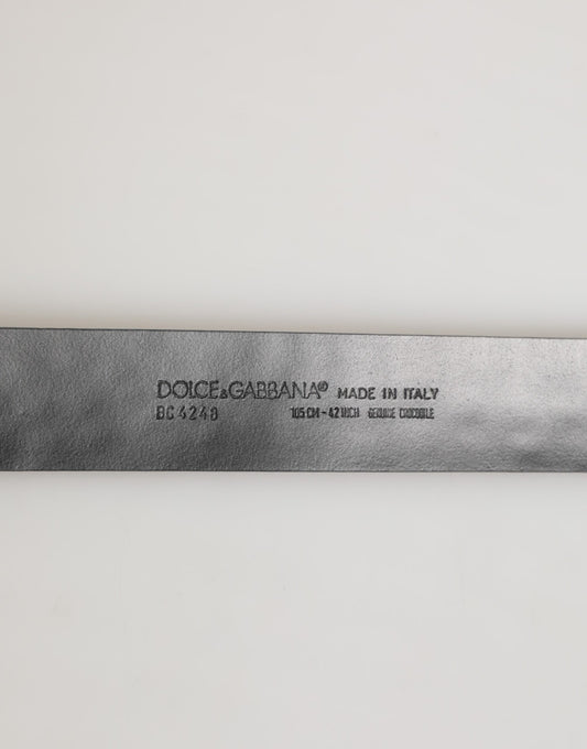Black Exotic Leather DG Logo Buckle Belt