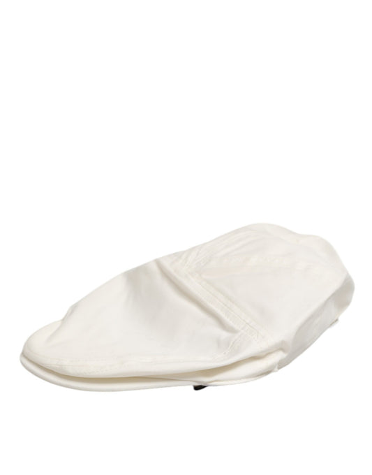 White Cotton Blend Leather Trim Flat Men Cap Hat