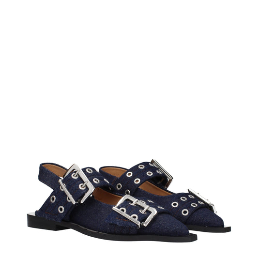 Blue Fabric Flat Sandals