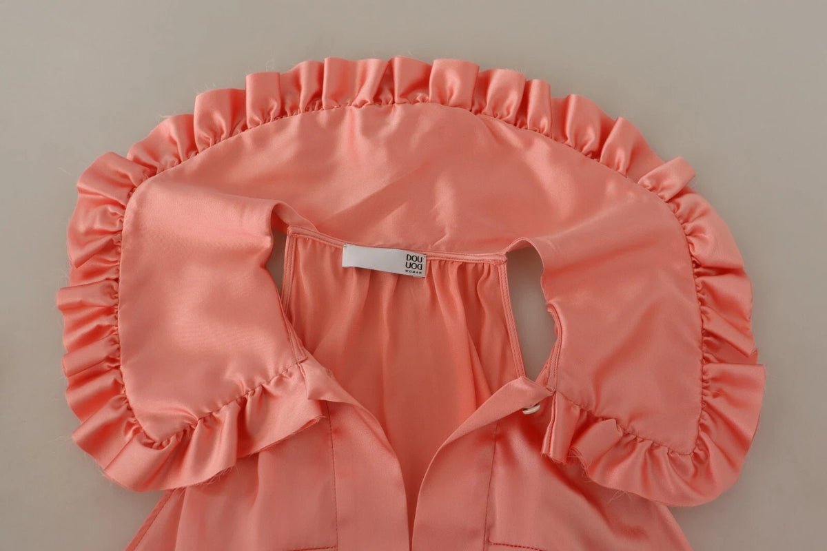 Pink Silk Stretch Sleeveless Collared Top Blouse
