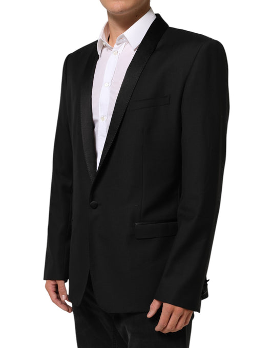 Black Wool GOLD 1 Button Men Suit Blazer