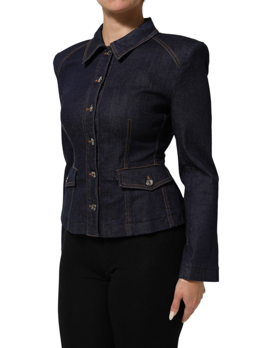 Dark Blue Cotton Collared Denim Coat Jacket