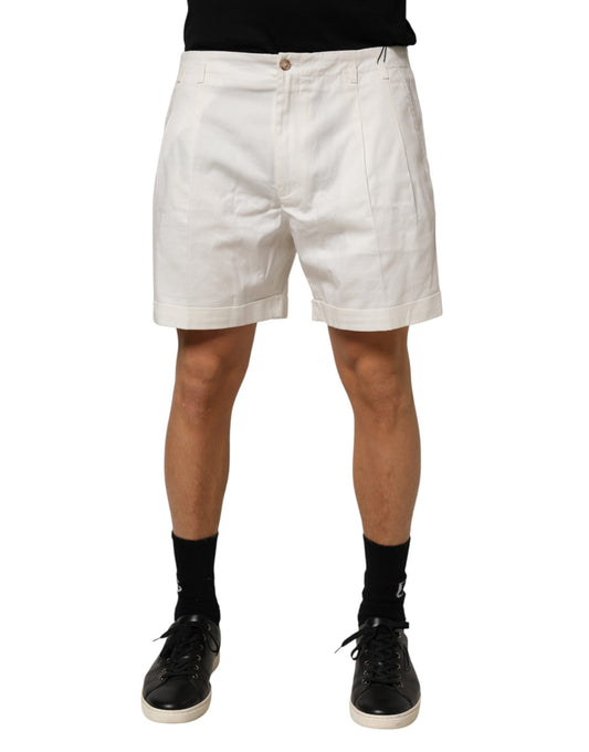 White Cotton Mid Waist Men Bermuda Shorts