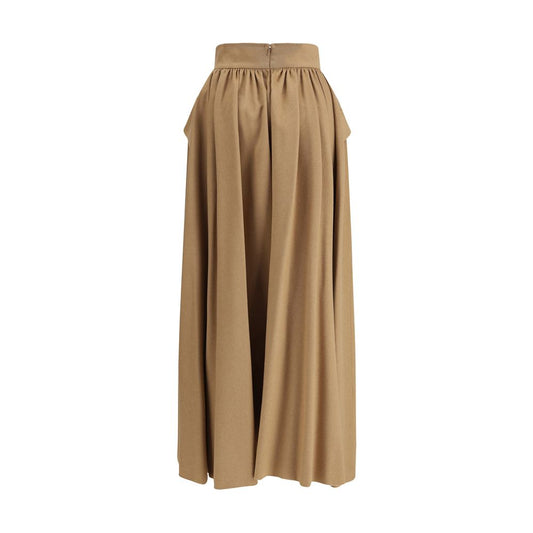 Beige Camel Hair Midi Skirt