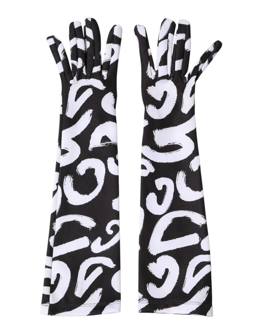 Black White DG Logo Elbow Length Mitten Gloves