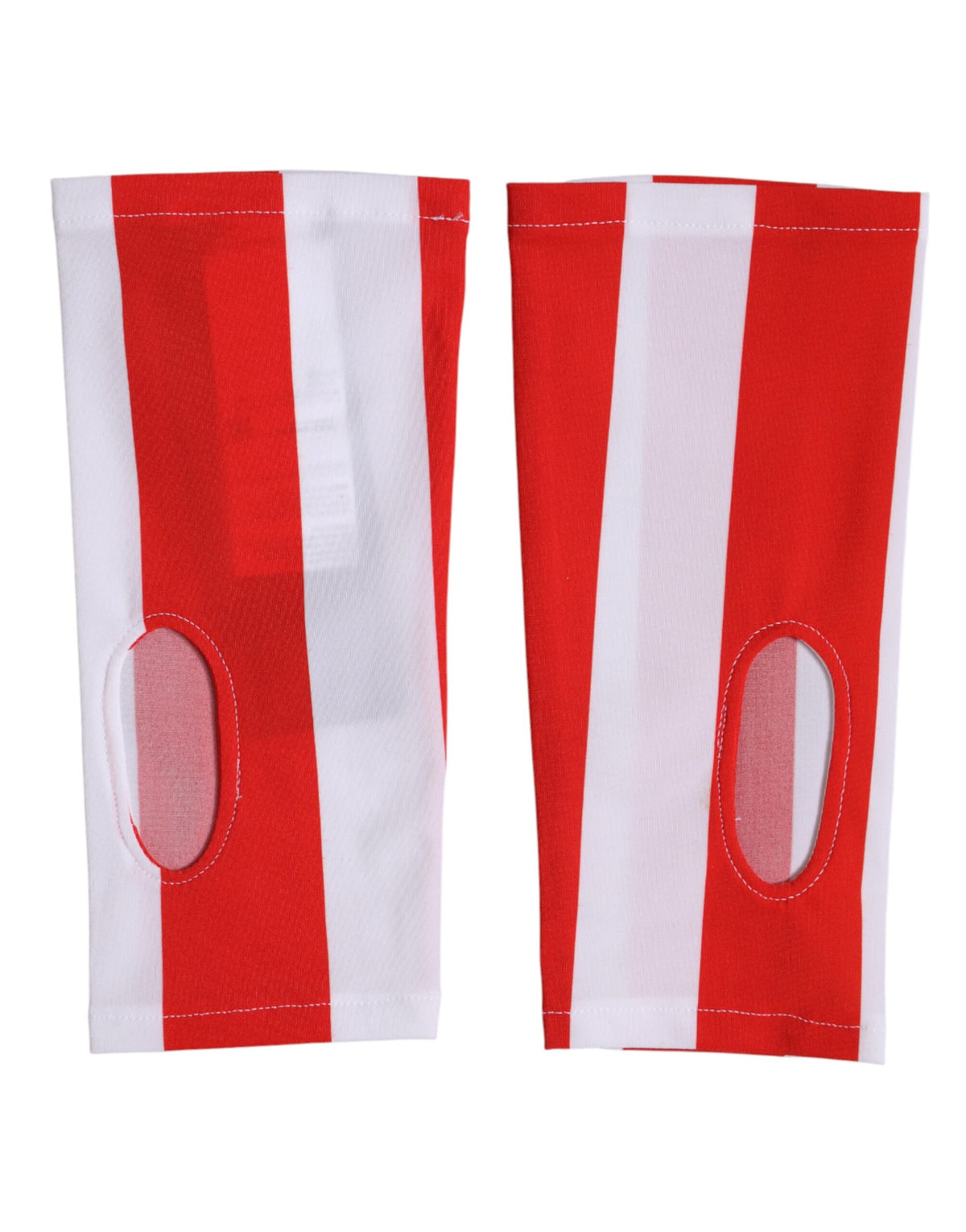 Red White Nylon Fingerless Wrist Length Gloves